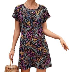 Allover Floral Tunic Shift Dress Sz Small